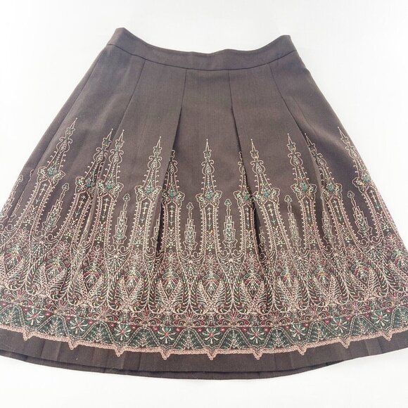 Ann Taylor Loft Petites 6P Brown Embroidered Lined Flare Skirt Western Boho a - Picture 12 of 12